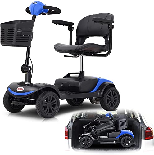 Compact Powered Mobility Scooters For Seniors Long Range 4 Wheel Folding Mobility Scooters For Adults With Basket Easy To Fold In Boot Trunk For Traveling With Family, Blue #TOP1