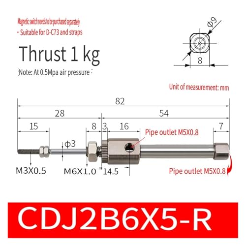 Mini cylindre pneumatique CDJ2B6 micro vérin CDJ2B6X5R pour guidage de haute précision