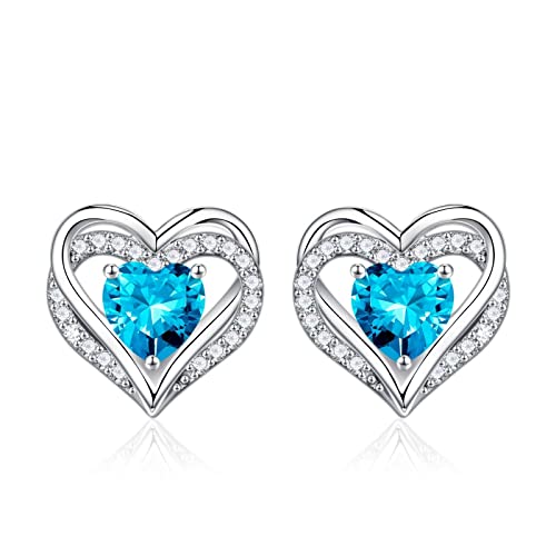 Iefil Earrings For Women Teen Girls, 925 Sterling Silver November Birthstone Blue Topaz Heart Stud Earrings For Girls Mothers Day Anniversary Valentines Day Birthday Gifts For Daughter Wife Jewelry #TOP11