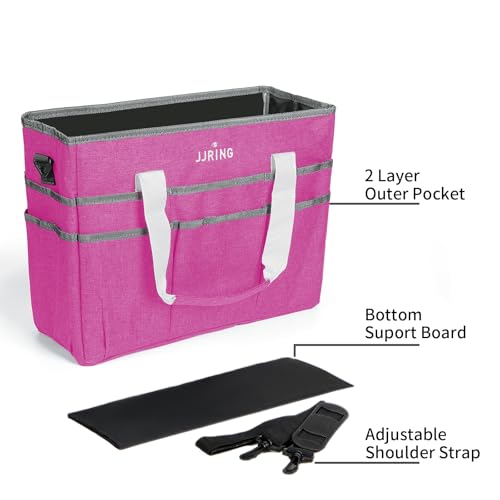 Image of JJRING Craft Organizer Tote Bag, Large Art Storage Caddy with Multiple Pockets, Deep Red Sewing Bag for Art, Craft, Scrapbooking, Medical, and Office Supplies Storage