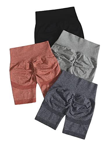 Cozyease Women's 4 Pcs High Waist Seamless Solid Athletic Biker Shorts Multicolor M #TOP26