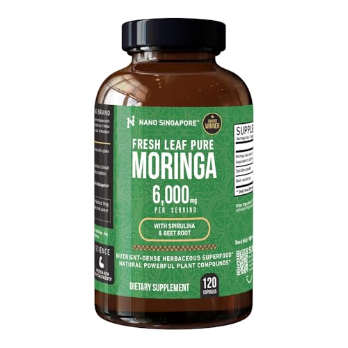 Fresh Leaf Pure Moringa with Spirulina and Beet Root Nutrient-Dense Superfood Supplement | Boost Immunity Detoxify 120 Capsules
