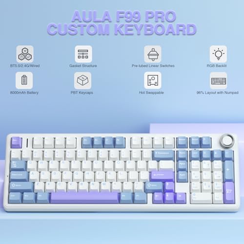 Image of AULA F99 Pro Wireless Mechanical Keyboard with Knob,Creamy Sound,Tri-Mode BT5.0 /USB-C /2.4GHz Hot Swappable Keyboard,Gasket Structure,RGB Backlit Computer Gaming Keyboards