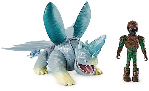 Dragons Dreamworks - Pack Dragon + Viking Angelo & Bissocorn Dragons Les Neuf Royaumes - Figurine Dragon 46 Cm Et Son Dresseur Viking- Mouvements Réalistes - À Collectionner - Jouet Enfant 4 Ans et +