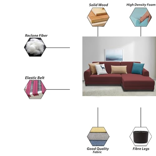 Image of Kraven RHS 4 Seater L Shape Sofa Set for Living Room (Maroon Fabric) Premium Fabric Sofa
