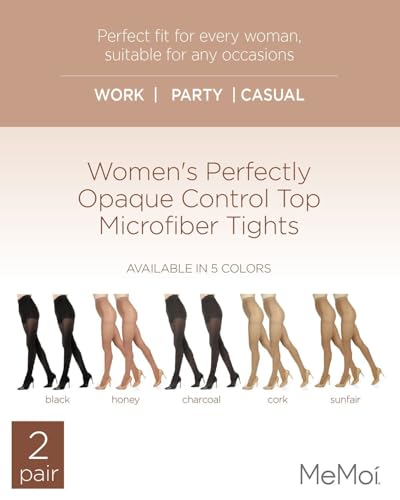 Image of MeMoi 2 Pack Perfectly Opaque Tights, Microfiber Control Top Tights, Comfortable and Lightweight - Sizes Extra Small to Q2