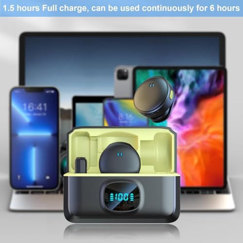 Image of BIGASUO Micrphone for iPhone iPad with 7H Charge Case,2pcs Mini Microphone Professional Wireless Lavalier Microphone,for Video Recording /Vlog /TikTok /YouTube /Interview 70ft (B54)