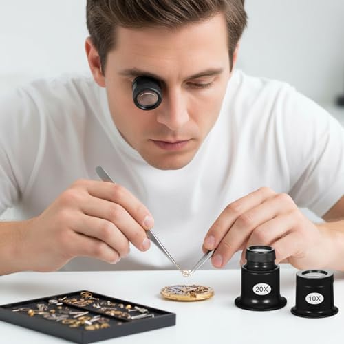 5 Stück Juwelier Lupe Uhrmacherlupe 5x/10x/15x/20x/30x, Tragbar Vergrößerungsglas Glas Schmuck Lupe, Uhrmacher Okular Juwelierlupe
