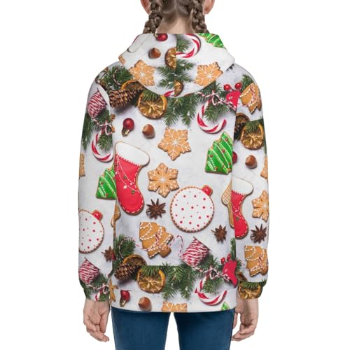 Christmas Gingerbread Cookies Kids Pullover Hoodies Boys Zip Up Sweatshirts Girls Athletic Clothes with Pocket 5