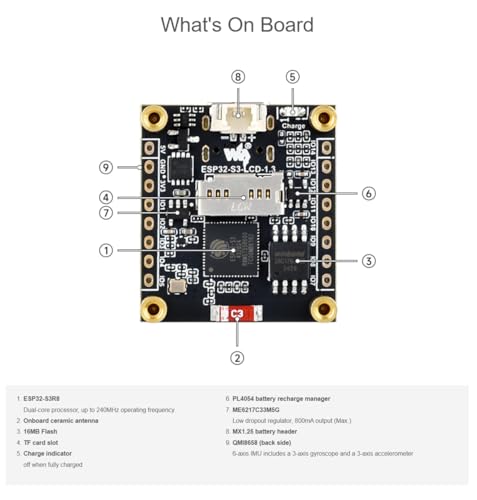 TUOPUONE ESP32-S3 płyta rozwojowa wyświetlacza 1,3 cala, 240 × 240 pikseli, wbudowany układ ST7789V2 i 6-osiowa komunikacja IMU 262 K kolorowa SPI ESP32 z wyświetlaczem