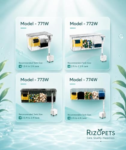 Image of rizopets Multi Section bio top Filter watt -Chamber Aquarium Filter System with Mechanical, Chemical and Biological Filtration, Hanging Filter for Fish Tank watt 6 (BL-771)