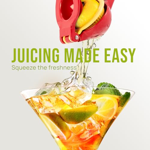 Image of Zulay Kitchen Metal 2-in-1 Lemon Squeezer - Sturdy Max Extraction Hand Juicer Lemon Squeezer Gets Every Last Drop - Easy to Clean Manual Citrus Juicer - Easy-Use Lemon Juicer Squeezer - Red /Yellow