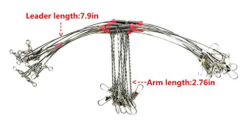 Image of Drchoer 10pcs Fishing Wire Leader Trace 70LB Stainless Steel Wire Fishing Leaders with Swivels Snaps Beads,Arms 1 /2 /3 /4pcs,Arm Length 2.76 /4.72in Available