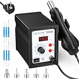 Stazione di saldatura ad aria calda con display digitale a LED – Temperatura regolabile da 100 a 480 °C, controllo del flusso d'aria a 8 livelli, set saldatore a 5 ugelli, adatto per rilavorazione SMD