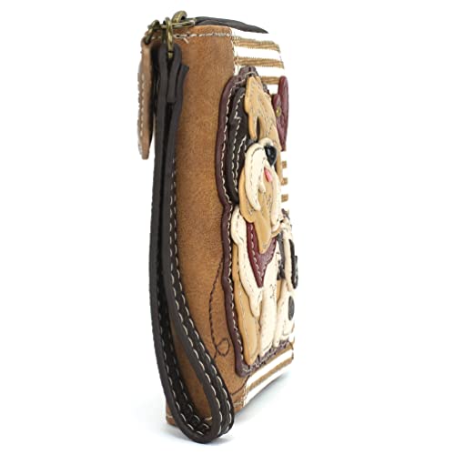 Image of CHALA Zip Around Wallet, Wristlet, 8 Credit Card Slots, Sturdy Pu Leather - Brown Shih Tzu - Brown Stripe