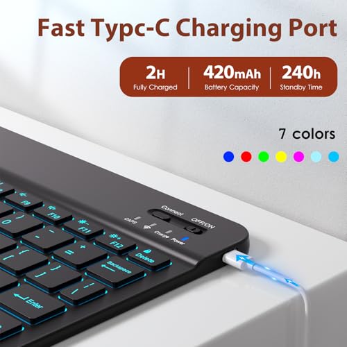 Image of DTTO for iPad 9th /8th /7th Generation 10.2 Inch Case 2021 /2020 /2019 with Keyboard, 7 Colors Backlit Wireless Detachable Keyboard Premium Leather Folio Cover with Pencil Holder & Pocket, Brown