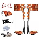 iMeshbean Tree Climbing Spikes Set,Adjustable Steel Climbing Spurs with Safety Foot Belts,Rope,Gloves,and Non-Slip Pedal,Tree Climbing Gear for Climbing Trees, Picking Fruit