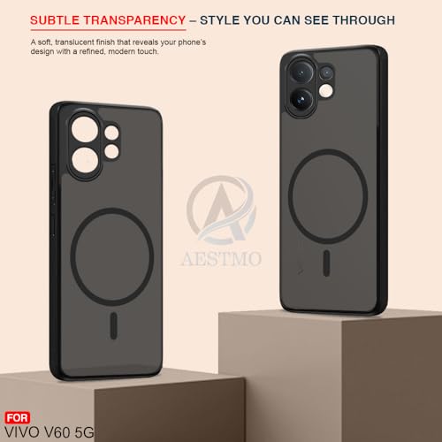 Image of AESTMO Vivo V60 5G / T4 Pro 5G Back Cover | 360 Protection | Matte Frosted Hard Back Translucent | Compatible with MagSafe Accessories (MagSafe Matte Hard Black Bumber)