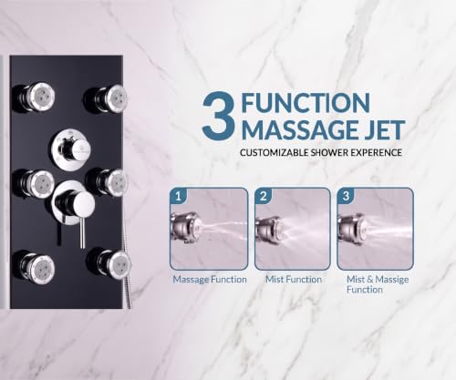 Image of Blue Ocean 52 inch Aluminum SPA392B Shower Panel Tower System with Rainfall Shower Head and 8 Adjustable Massage Jets (Black)