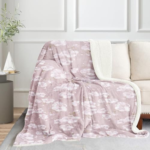 Image of Homestan Sherpa Fleece AC Blanket for Winter, Single 60x90 inch | Cherry Blossom, All Season Comforter, Reversible 400 GSM Quilt, No Filling, Soft & Warm Throw, Breathable