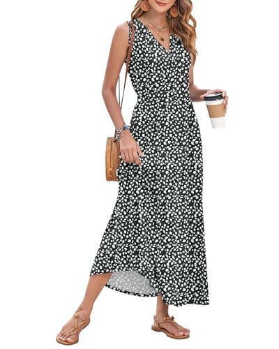 AUSELILY Women's Maxi Dress 2025 Summer Casual Sleeveless Sundress V Neck Wrap Vacation Cocktail Long Dresses with Pockets2