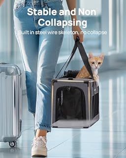 Pecute Trasportino per Gatti, Trasportino per Gatti Approvato Dalla Compagnia Aerea, Gabbia Con Struttura in Metallo, Non Facile da Deformare, Adatto per Viaggi Lunghi e Brevi, Grigio