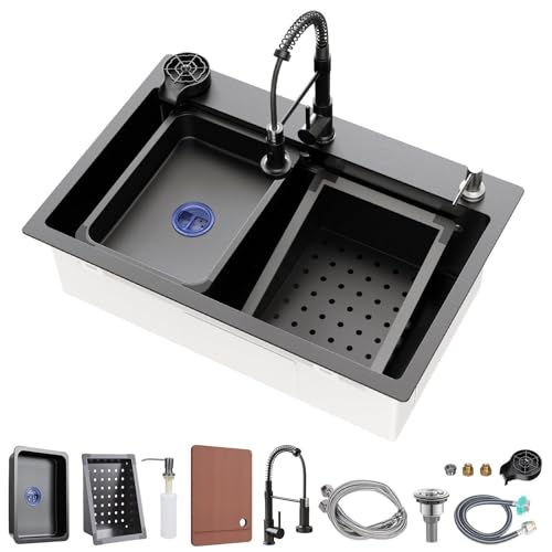 29.5 x 17.7 inch Kitchen Sink, Single Bowl Stainless Steel Sink Multifunctional Drop In Sink with Pull-Down Faucet and Multiple Accessories