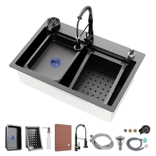 29.5 x 17.7 inch Kitchen Sink, Single Bowl Stainless Steel Sink Multifunctional Drop In Sink with Pull-Down Faucet and Multiple Accessories