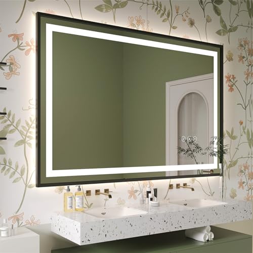 Dripex Black Metal Framed Bathroom Mirror with LED Lights, 800 * 1200 MM Light up Backlit Mirror Bathroom Anti Fog Mirrors Dimmable Switch with 3 Colors, Horizontal/Vertical