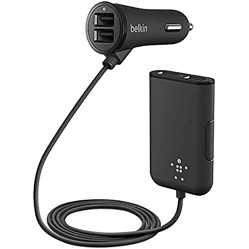 Belkin - 'Road Rockstar' - Chargeur Allume-Cigare 4 Ports USB 2,0 (2 Ports 2,4A Partagés à l'avant et 2 Ports 2,4A chacun à l'arrière) pour smartphones et tabettes - Noir