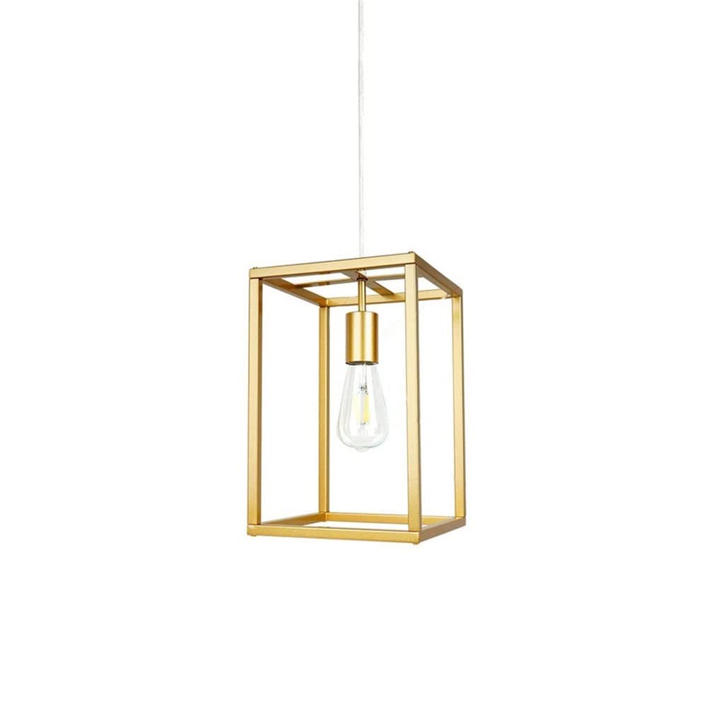 American Vintage Square Metal Material Pendant Light, Iron Lantern Household Decoration Hanging Light, Black Finish Industrial Adjustable Height Ceiling Lamp Foyer Entryway Light Fixture Made in China