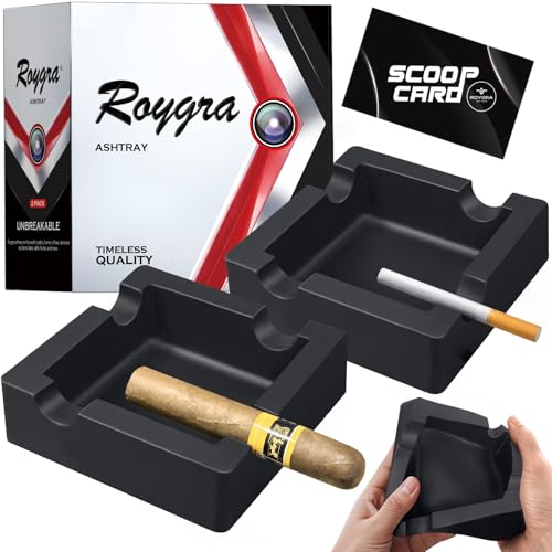 roygra Ash Tray Outdoors (2 Pack) Cigar Outdoor Ashtray for Patio Decor Cigar Smoking Accessories for Men Ashtray for Outside Patio with 4 Holder Ashtrays for Smokers Indoor Men Cigars to Smoke