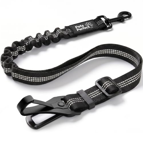 PETS PERFECT Anschnallgurt Hund Auto – Verstellbarer Hundegurt fürs Auto (58–75 cm) mit Metallverschluss & Stoßdämpfer – Hundeanschnaller für ISOFIX & Gurtschloss – Sicherheitsgurt Hund, Schwarz