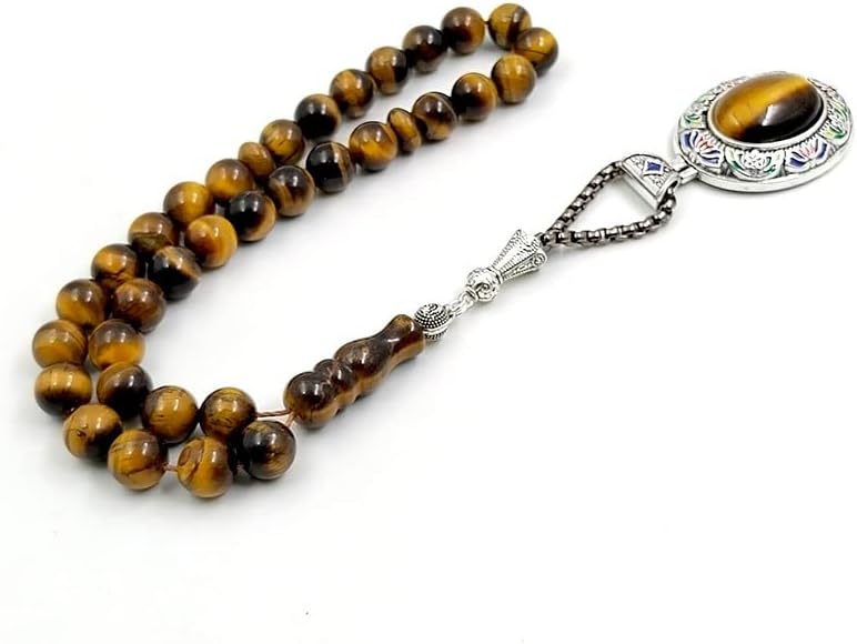 Miniatura 6 de ALBASHAN Tasbih - Cuentas de oración de ojo de tigre natural para hombre, Misbaha musulmana, 33, 45, 51, 66, 99, 100 cuentas de rosario profesional