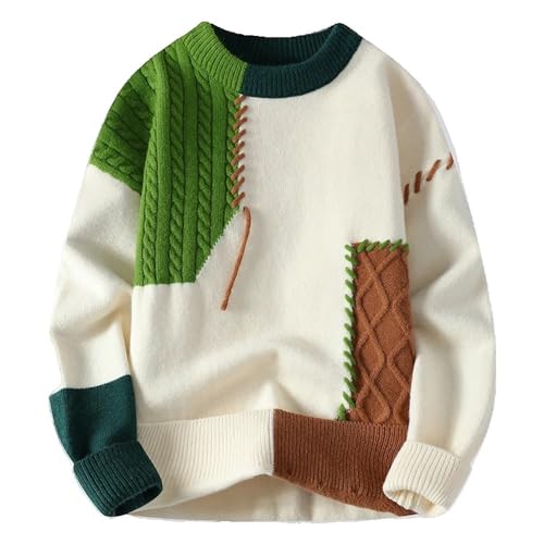 Autumn Winter Warm Knitted Sweaters Patchwork Neck Knit Korean Streetwear Pullover Casual Clothing