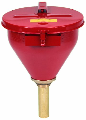 Justrite 2.6 Gallon Red Galvanized Steel Large Safety Drum Funnel with Self-Closing Cover and 6 Flame Arrester (for Flammables) (08207)