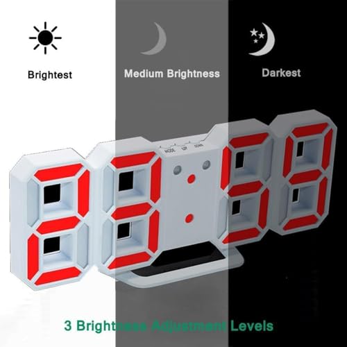 Image of 3D LED Digital Alarm Clock, Black, Red Display, Pack of 1
