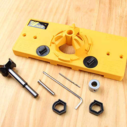 Preisvergleich Produktbild 35mm verdecktes Scharnier-Bohrschablonenführungsset Holzbohrsäge Bohrer Türbohrloch-Schablone & Bit-Positionierer-Werkzeug - Gelb