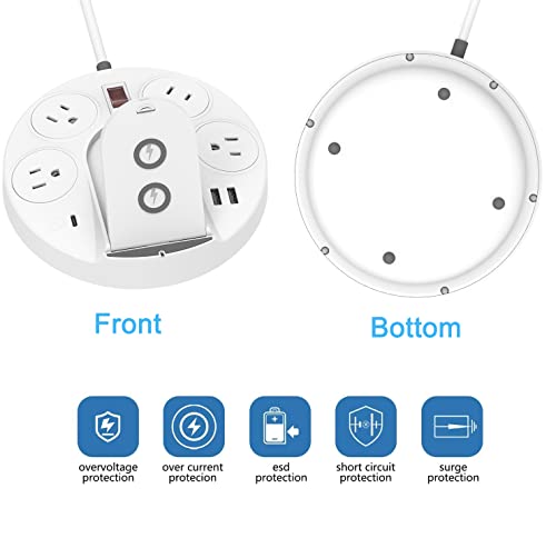 Power Strip Surge Protector, 20W Usb C Pd Power Strips With Wireless Charger Tower, 1 Usb C/2 Usb A Ports/4 Ac Outlets Plug, Multi Plug Outlet Charging Station For Home Office Dorm #TOP7