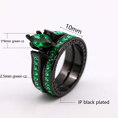 ringheart His and Her Couple Rings Black Matching Ring 1.5ct Green CZ Women Wedding Ring Sets for Him and Her2