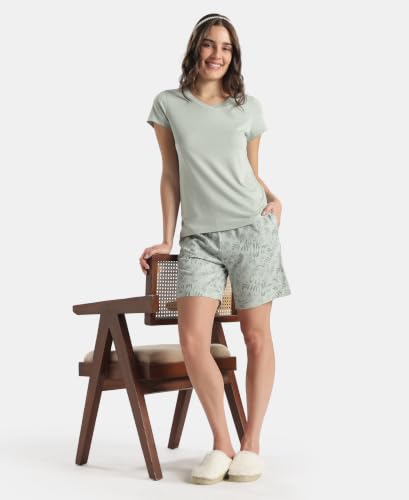 Image of Jockey RX15 Women Super Combed Cotton Yarn Dyed Woven Relaxed Fit Striped Shorts with Side Pockets (Colors & Prints May Vary)