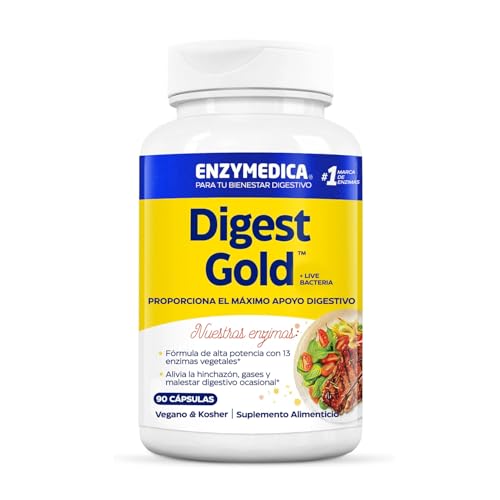 Enzymedica, Digest Gold + Live Bacteria, Fórmula Enzimática de Acción Rápida, Reduce los Gases y la Hinchazón, Mejora la Absorción de...