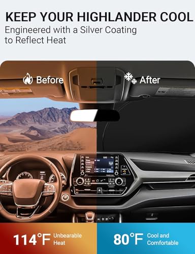Image of Proadsy for Toyota Highlander 2020-2025 2026 Windshield Sun Shade 4-Layer Foldable Front Sunshade Highlander L LE XLE Limited Platinum Protector Sun Visor Blocks UV Rays Keep Car Cooler