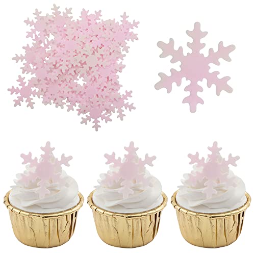 Gyufise 50Pcs Pink Edible Cupcake Cake Toppers Snowflake Cake Decorations For Christmas Winter Frozen Theme Party Supply Decoration #TOP6