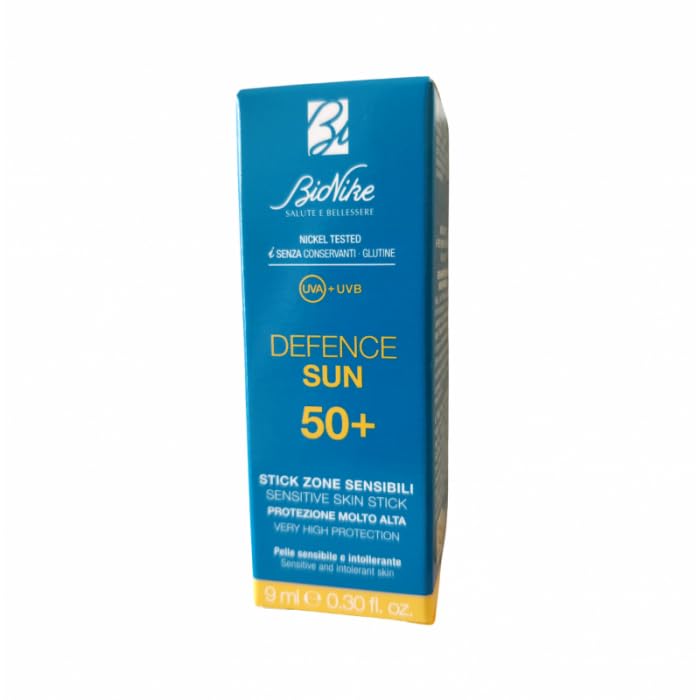 2 pezzi Bionike Defence Sun - Stick Solare SPF 50+ Uso Localizzato per la Protezione di Zone Sensibili (labbra, naso, orecchie), Nei, Cicatrici, Tatuaggi, Rafforza e Ripara la Pelle, 2 pezzi da 9 ml