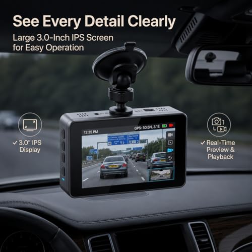 Image of Golens 4K Dash Cam Front and Rear, Super Capacitor, 4K+1080P Dual Car Camera, WiFi App Control, Night Vision, 150 Wide Angle, G-Sensor, 24H Parking Monitor, 3.0 inch IPS, 256GB Support | Q3