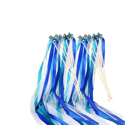 Image of 24 Pack Fairy Wands, Ribbon Lace Fairy Wands with Bells, Decorative Silk Stick with Streamers for Wedding Birthday Party, Pretty Pentagram Ribbon for Girls