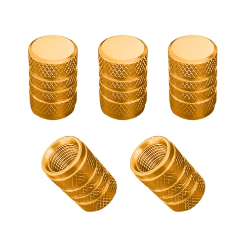 Yourkar 5 PCS Tire Valve Stem Caps, Aluminum Leak-Proof Tyre Valve Cap Replacements, Valve Stem Caps for Most Cars, Trucks, Motorcycles, Bicycles, Universal Car Accessories (Golden)