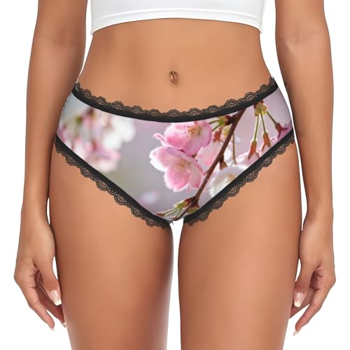CNTDBU Ropa interior de bikini de encaje negro para mujer, diseño de flor de cerezo, suave, elástico, de talle bajo, sin costuras, transpirable, para uso diario, Negro, M