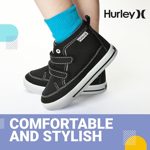 Hurley Kids Toddler and Little Kids Tedd Canvas Sneakers with Straps High Cut Skateboarding Shoes for Boys and Girls, Durable Shoes for School4